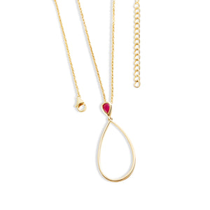 Long Petal Drop Necklace with Pear Cut Ruby in Gold Vermeil